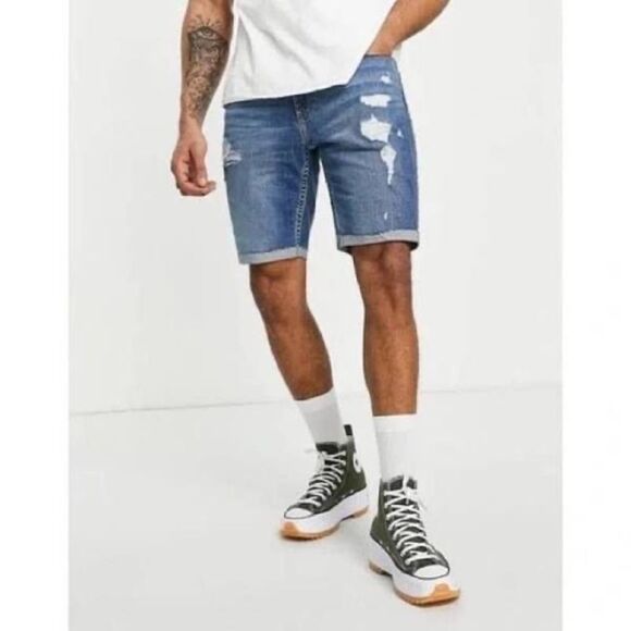Hollister NWT Epic Flex Skinny Denim Distressed Shorts 9" Sz 28